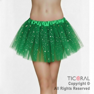 POLLERA TUTU 30 CM VERDE CON BRILLITOS x 1